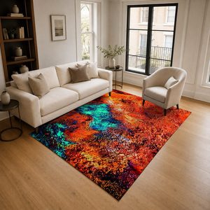 Tapis de salon en chenille antidérapant, imprimé numériquement, lavable en machine, design minimaliste rouge bordeaux, vente en gros RUGS DEPOT LXDP-0775 - Product Image 2