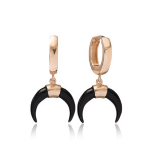 Pendientes colgantes de esmalte negro con diseño de cuerno, joyería de plata de ley 925 hecha a mano turca al por mayor - Product Image 2