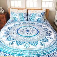 Parure de lit Mandala Bohème Indien avec drap plat, 2 taies d'oreiller, 300 fils/cm², en coton biologique écologique, style hippie