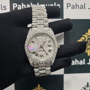 Montre de luxe entièrement automatique VVV en diamant moissanite sertie de diamants, avec affichage - Product Image 1