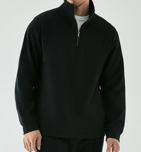 Sweat-shirt lourd pour homme en coton personnalisé 1/4 avec fermeture éclair Pull-over à col rond pour homme à la mode Quarter Crewneck - Product Image 2