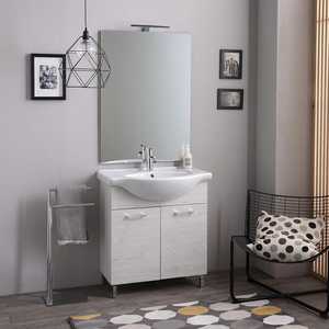 75cm White Oak with Wood Effect <b>Floor</b>-Standing Bathroom Cabinet with <b>Mirror</b> and Ravenna Lamp Bathroom Sets - Product Image 1