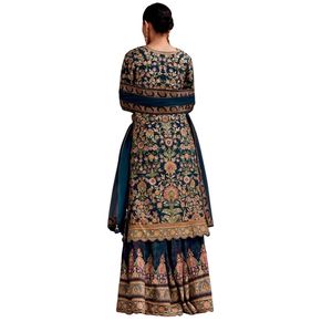 Ensemble Palazzo brodé bleu sarcelle vente en gros de vêtements ethniques pour femmes fournisseur d'usine de vêtements OEM tenue de fête de mariage personnalisée - Product Image 5