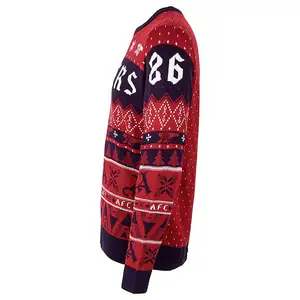 Individuelle FNJIA Fußball Weihnachts-Sweater Übergröße Jacquard Pullover Europa und Amerika Rundhalsausschnitt Herren-Sweater