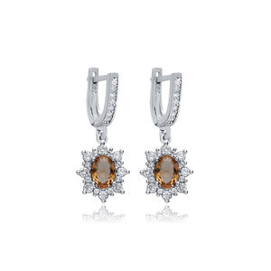 Pendientes Colgantes de Plata de Ley 925 con Piedra Sultanita Ovalada Brillante de Circonita Cúbica, Joyería de Plata Hecha a Mano en Turquía, Venta al por Mayor - Product Image 1