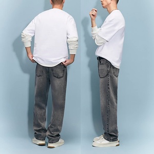 Pantalones Vaqueros Anchos de Corte Recto y Holgado para Hombre, Estilo Casual, con Técnica de Lavado, para Streetwear - Venta al Por Mayor - Product Image 5