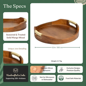 Bandeja de Servir Hecha a Mano de Madera Maciza, Elegante, para Cocina, Comedor, Mesa de Centro, Aperitivos y Decoración del Hogar - Product Image 3