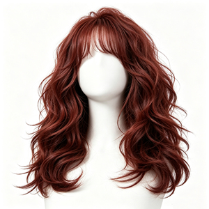วิกผมมนุษย์สีน้ำตาลแดงแบบลอนใหญ่พร้อมหน้าม้าบางเบา - Product Image 5