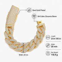 YYN Bijoux de luxe Hip Hop, Bracelet cubain large de 20 mm, style Miami, avec maillons en forme de bulle, serti de zircone cubique (CZ) étincelant, pour homme