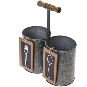 Bulk Custom Galvanized Metal 2-Compartment Utensil Holder For Kitchen Restaurant Hotel Home in Best Price - Product Image 4