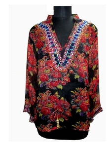 Custom designs digital printed Hand Beaded kaftan beachwear summer Tunic Top - Product Image 2