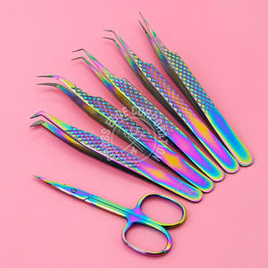 Pinzas de pestañas con punta de fibra de etiqueta privada Rainbow Pinzas de volumen de 90 grados Aislamiento recto Pinzas de extensión de pestañas Logotipo personalizado - Product Image 6