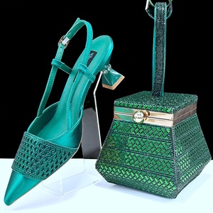 Aso Ebi Shoes Bolsos a juego Nigeria Zapatos de fiesta y conjunto de bolsos para <span class=keywords><strong>mujer</strong></span> Zapatos de boda de cristal y bolso a juego para la novia - Product Image 2