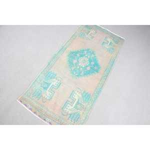 Tapis vintage 1,7x3,8 pieds, petit tapis turc, tapis persan en laine bleue - Product Image 2