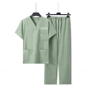 Custom Unisex V Neck Medical Scrub Set Short Sleeve Hospital <b>Nursing</b> Uniform Cotton Polyester Workwear with Logo - Product Image 2