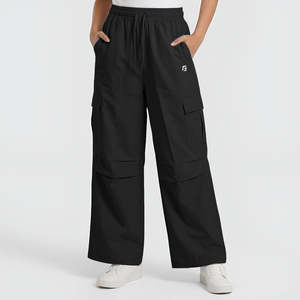 Pantalones Jogger Cargo de Cintura Media Mile, Transpirables, de Lona Oxford, Estilo Casual Hip Hop, con Frente Plano, Leggings Negros - Product Image 1