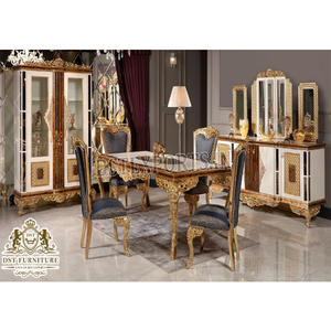 Meubles de salle à manger de luxe de Style russe meubles de salle à manger européens sculptés à la main Table à manger luxueuse en bois de teck doré - Product Image 1