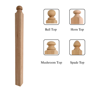 Poteau de garde-corps en bois massif de chêne rouge traditionnel EFS-4004B avec embout sphérique pour escalier - Product Image 3