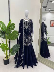 Belle traditionnelle indienne pakistanaise fausse Georgette Kurti Shalwar Kameez ensemble moderne élégant vêtements prêt à porter nouveau vente en gros - Product Image 3