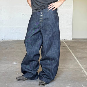 Pantalones Vaqueros Holgados Personalizados de Estilo Urbano para Hombre, Vaqueros de Mezclilla de Algodón Lavado Oscuro Desgastado, Pantalones Vaqueros de Moda Vintage para Hombre - Product Image 1