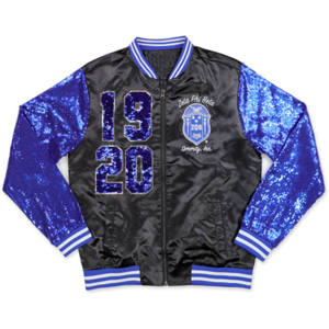 ZPB <b>Sequin</b> <b>Jacket</b> - <b>Black</b> | 100% Polyester Zeta Phi Beta <b>Jacket</b> With Embroidered Team Logo on Front | Stylish Greek Apparel - Product Image 1
