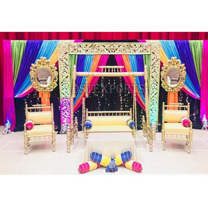 Scène de mariage pakistanais sur le thème du Mehndi, scène élégante pour événement Mehndi, cadre photo, décoration de scène de mariage asiatique Sangeet, Washington - Product Image 1