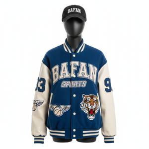 Chaqueta Universitaria para Mujer, Mezcla de Lana, 380 GSM, Paneles Azul Crema, Bordado, Parche de Chenilla, Diseño de Logotipo Personalizado, Chaquetas Universitarias para Mujer - Product Image 1