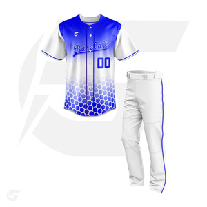 Camiseta de béisbol con botones completos para hombre, camiseta con logotipo de equipo personalizado, uniformes de béisbol baratos a rayas azules hechos en Pakistán - Product Image 2
