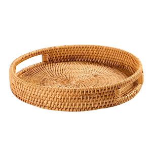 Eco-Friendly <b>Round</b> <b>Wicker</b> RATTAN <b>BASKET</b> / TRAY Customizable Serving Tray with Handles Handmade in Vietnam - Product Image 1