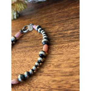 Navajo Styled Pink Coral & Sterling Silver Beaded <b>Bracelet</b> with <b>Graduated</b> Pearls Ball Shape for Gifts - Product Image 3