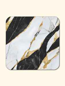 Juego de 4 Posavasos de Mármol Blanco y Negro de Lujo con Detalles Dorados, Elegantes Posavasos para Bebidas - Product Image 4