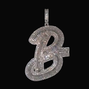 Customized B Letter Baguette Cut Diamond Pendants Charms Pendant VVS Moissanite Diamond Hip Hop Pendant for Men Women - Product Image 1
