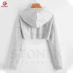 Offre Spéciale de haute qualité personnalisé à manches longues Sport Gym polaire pull uni haut court surdimensionné sweats à capuche pour femmes - Product Image 5
