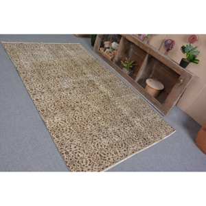 Alfombra de lana marrón beige turca vintage de 4,5x7,7 pies patrón de retazos rectangular de área grande clásico para adolescentes con respaldo de látex - Product Image 4