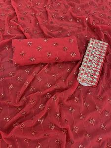 Boutique India tradicional exclusiva Faux Georgette Saree elegante nupcial boda fiesta desgaste blusa mujeres niñas secuencia trabajo - Product Image 6