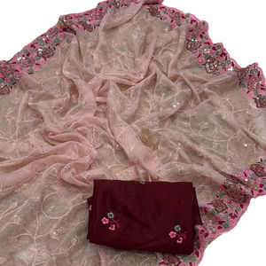 Alta moda buena calidad bajo presupuesto Tabby suave Organza seda tela Multi secuencia trabajo Saree con la misma blusa para adultos - Product Image 1