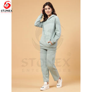 ชุดกีฬาเสื้อวอร์ม2ชิ้นสำหรับผู้หญิงชุดวอร์มผ้าคอตตอนผ้าฟลีซคุณภาพสูง - Product Image 4