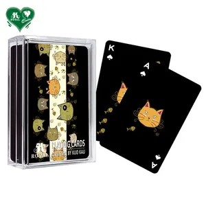 Черная пластиковая карта с цветной печатью на заказ, водостойкие игральные карты с котенком для покера