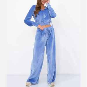 Velvet <b>Tracksuit</b> Custom Winter <b>Velour</b> Sweat Suit 2Piece Women Jogging Track Suit Flared Pants Hooded Top Casual Loose 2026 - Product Image 5