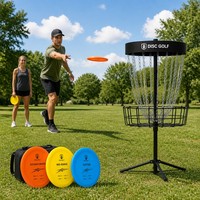 Kit de Démarrage de Disc Golf : 3 Disques (Driver, Midrange, Putter) en Plastique et Acier, Panier Portable, Sac de Transport – Idéal pour Débutants