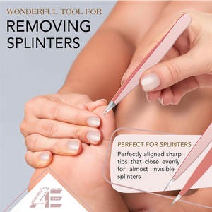 Ensemble de 2 pinces à épiler en acier inoxydable à pointe fine et inclinée pour retirer les éclats, les tiques, le verre - Cheveux des sourcils (rose clair) - Product Image 6