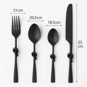 Ensemble de couverts de luxe noir et blanc | 4 couverts à poignée nouée | Ensemble cadeau idéal pour les mariages, la pendaison de crémaillère et les événements - Product Image 3