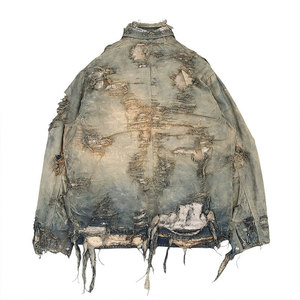 Custom <b>Men's</b> Short Oversized Distress Jacket Custom Designed Washed <b>Jeans</b> Racing <b>Biker</b> Style Jacket - Product Image 2