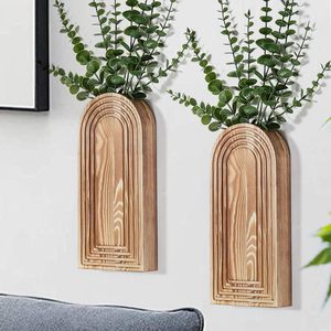 Dnnnii Lot de 2 vases muraux en bois - Finition marron, décoration murale moderne style ferme et bohème pour entrée - Product Image 1