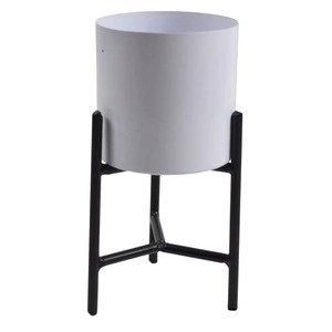 Juego de 2 macetas redondas de hierro con soporte blanco plegable y macetas de metal de calidad estándar de color dorado, suministros de jardín - Product Image 5