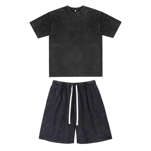 Conjuntos cortos de verano de 2 piezas personalizados Unisex 100% algodón liso Jersey camiseta chándal transpirable estilo Casual para hombres de punto sólido - Product Image 1