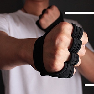 Fingerless Leather Neoprene Padded <b>Weight</b> Lifting Gym Gloves Unisex - Product Image 6