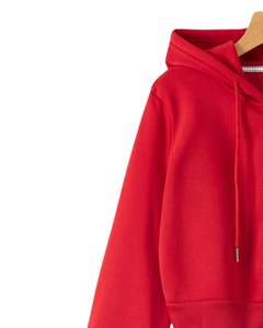 Customized Women <b>Red</b> Crop Zip Hoodie Casual <b>Long</b> <b>Sleeve</b> Hooded Sweatshirt With Zipper Rib Cuff Fashion Winter Streetwear <b>Top</b> - Product Image 3