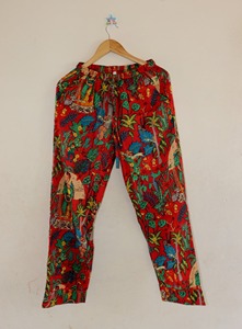 Pantalones de algodón con estampado rojo, pantalón de salón para mujer, pantalón Floral de playa, pijama de Festival bohemio, Pantalón de algodón - Product Image 6