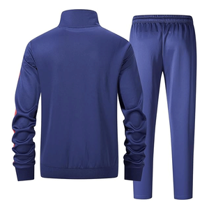 Tenues de sport 2 pièces décontractées à motif uni pour hommes, veste à fermeture éclair complète à manches longues, pantalons de survêtement décontractés pour l'hiver, grande taille - Product Image 2